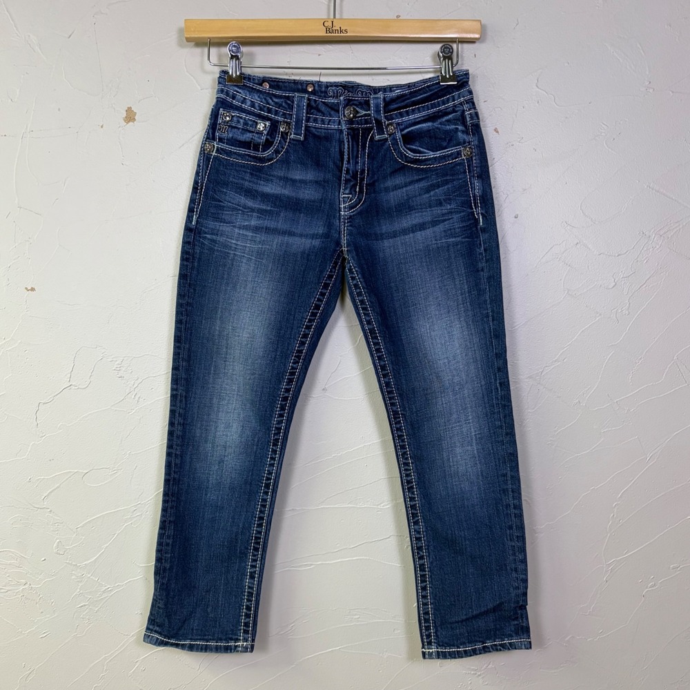 Miss Me Boyfriend Capri Jeans Women 24 Embellished Fleur De Lis Y2K Denim